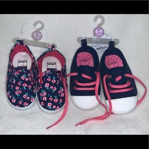 New Carter’s 2 pairs Soft Sole Sneakers. Size 6-9.